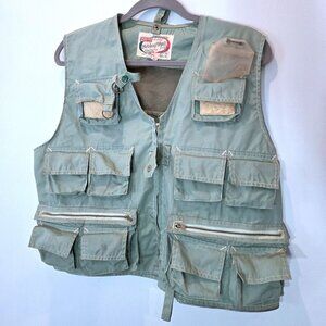Vintage World Famous Fishing Cargo Vest Sanforized De Luxe Cotton Mens Size S